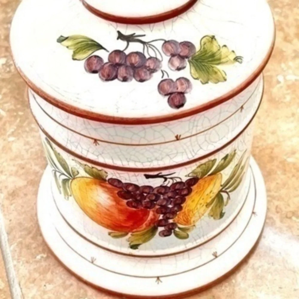 VINTAGE! CRAZED! Cookie Jar - Large Jar w/ Fruit Motif!